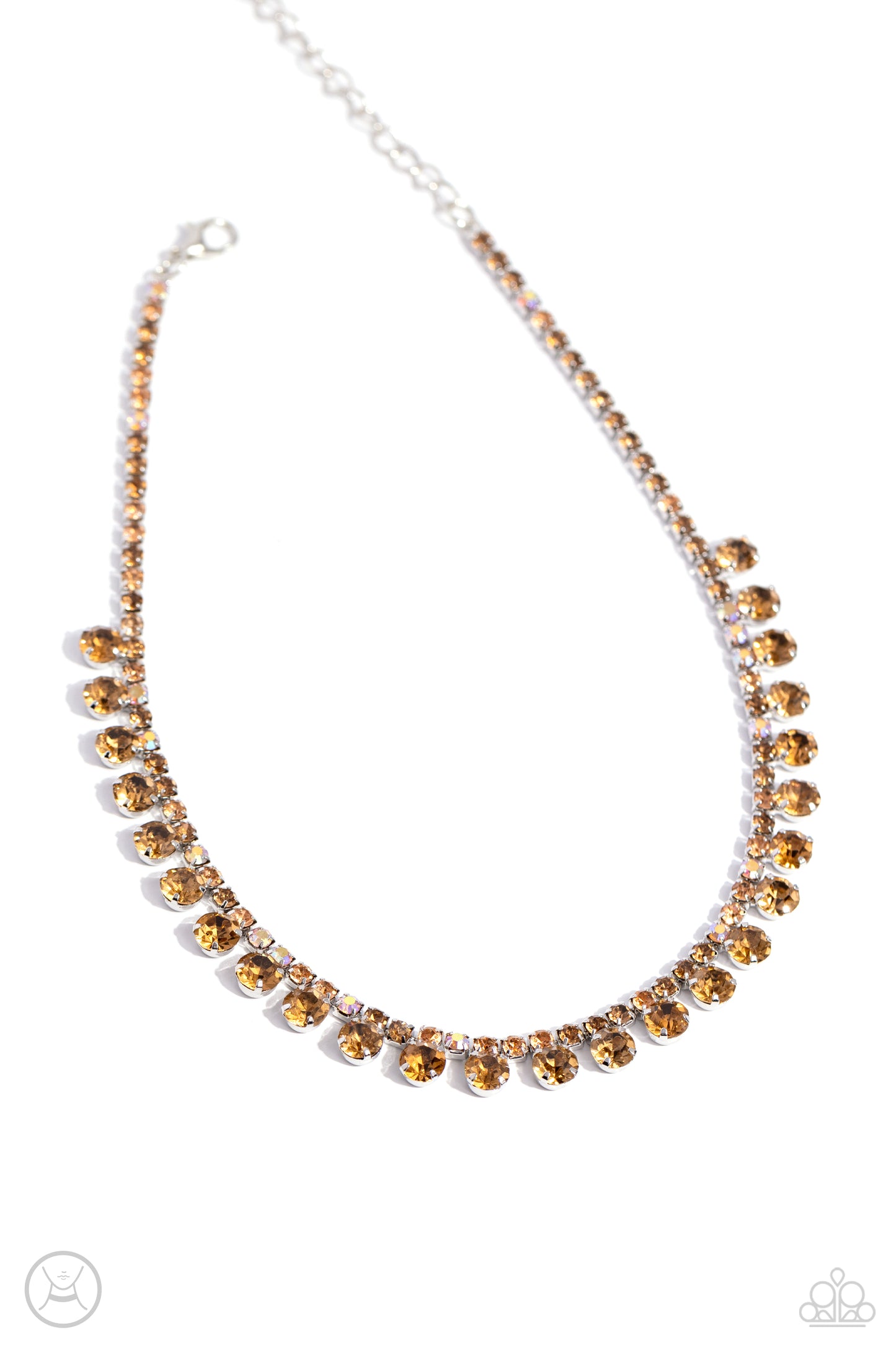 Ritzy Rhinestones - Brown and Iridescent Rhinestone Silver Choker Necklace