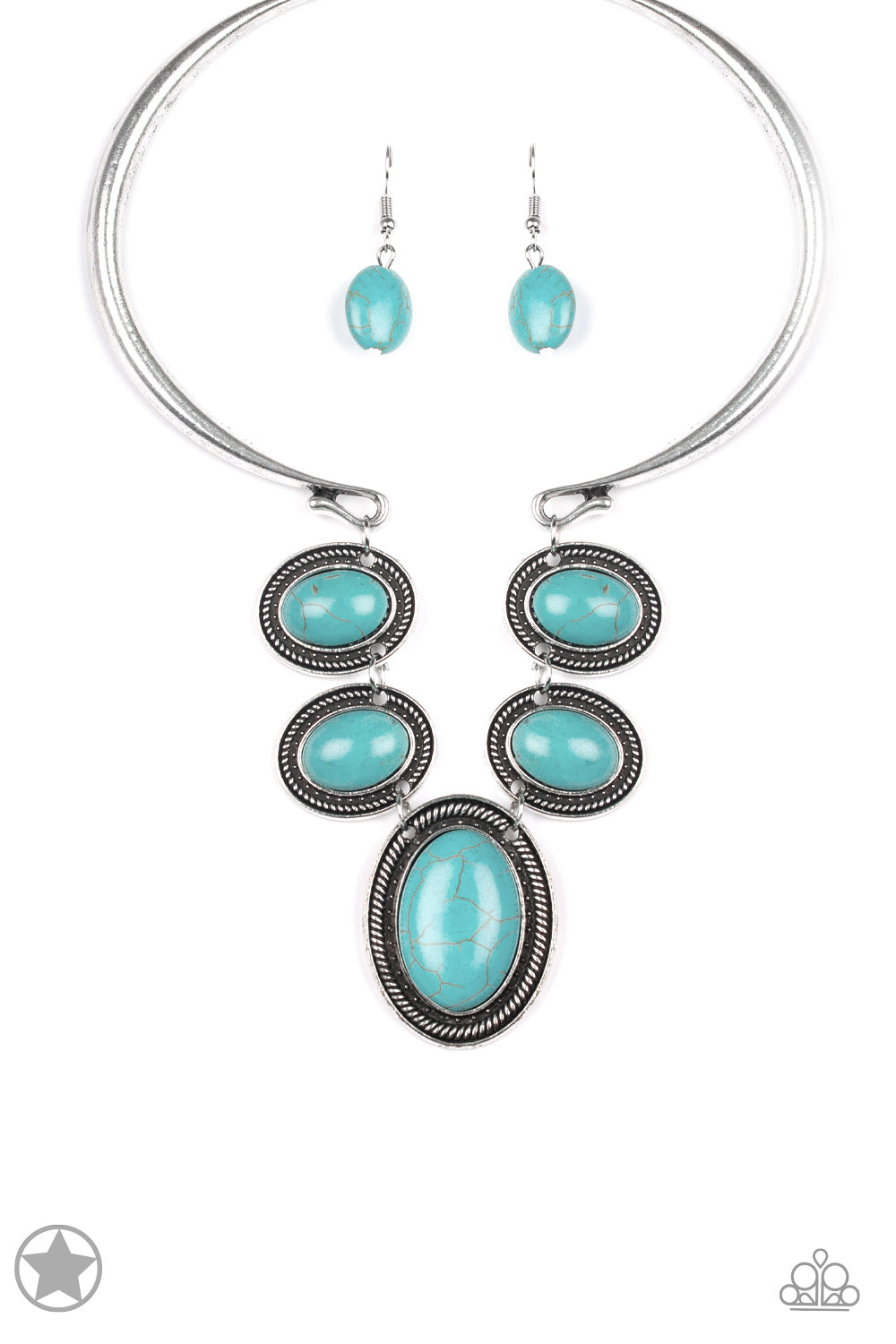 River Ride - Blue Turquoise Crackle Stone Silver Bar Necklace - Blockbuster