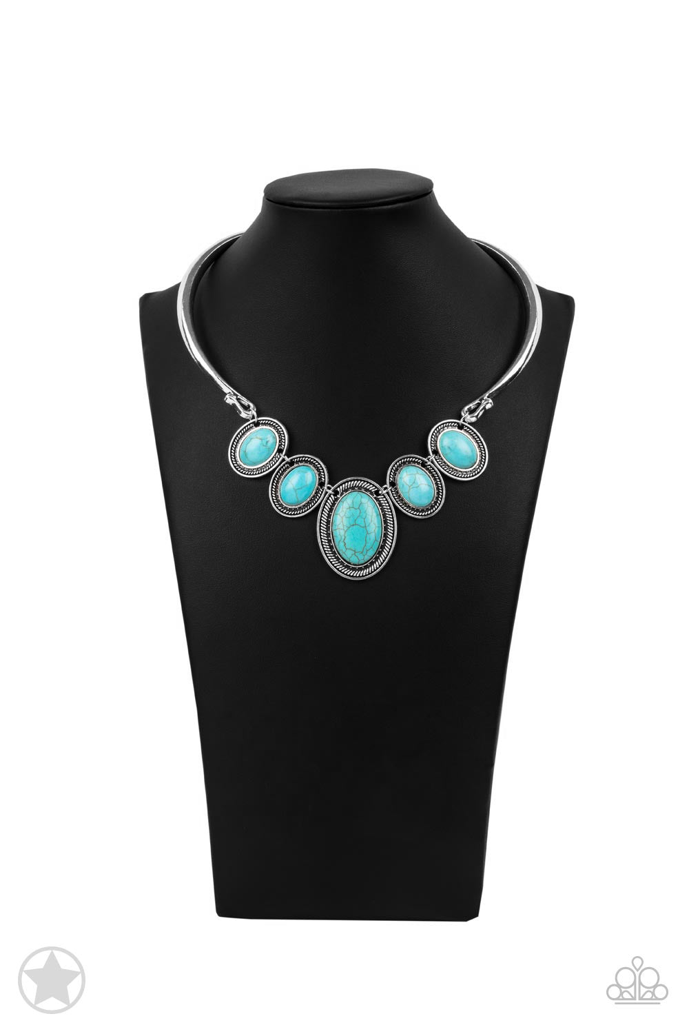 River Ride - Blue Turquoise Crackle Stone Silver Bar Necklace - Blockbuster