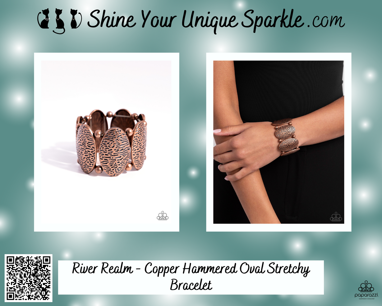 River Realm - Copper Hammered Oval Stretchy Bracelet