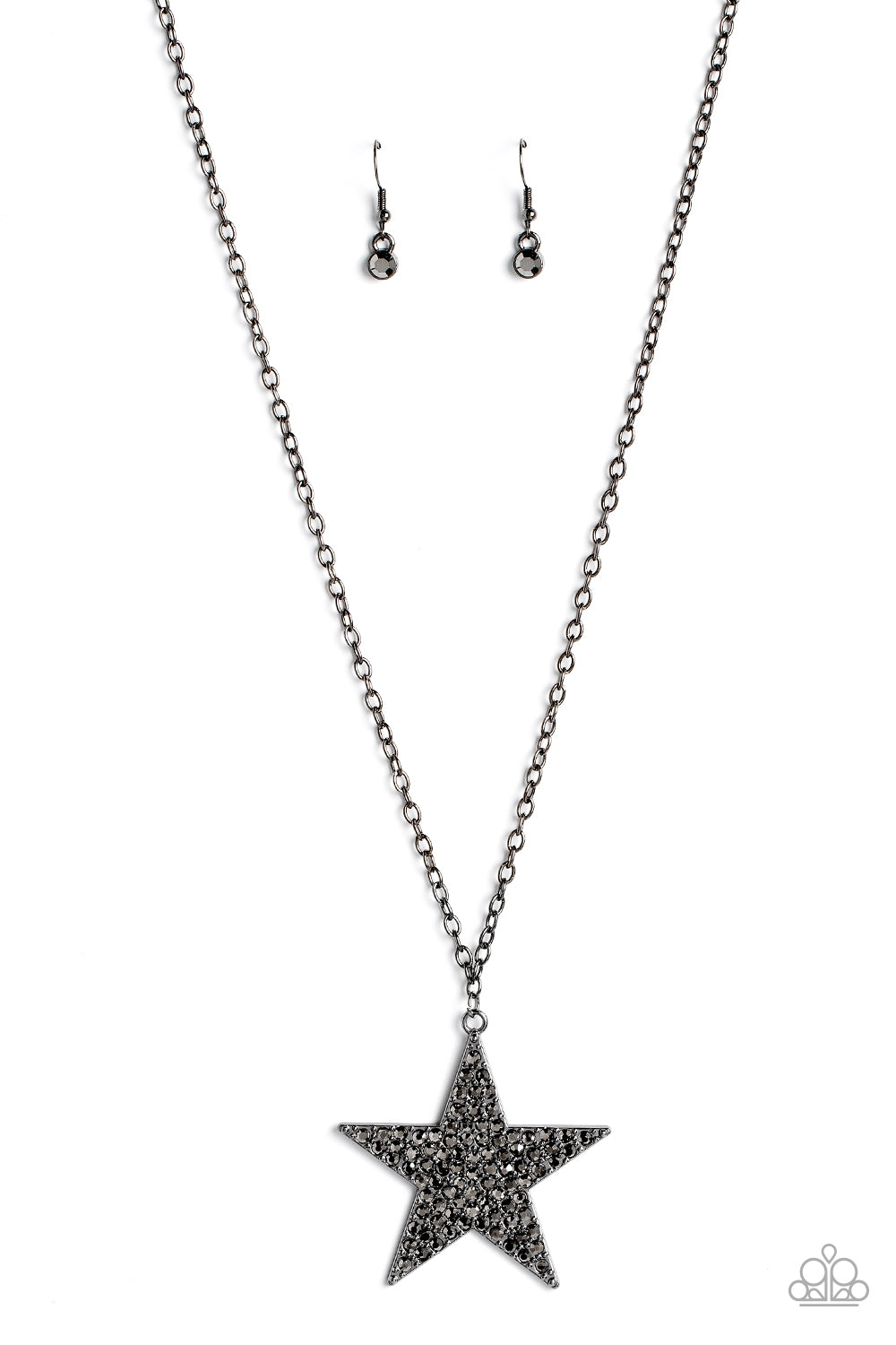 Rock Star Sparkle - Black Star Hematite Rhinestone Long Gunmetal Necklace