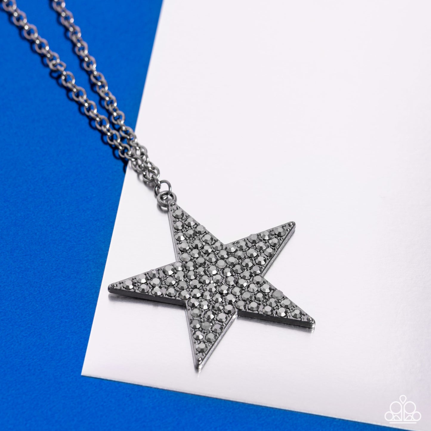 Rock Star Sparkle - Black Star Hematite Rhinestone Long Gunmetal Necklace