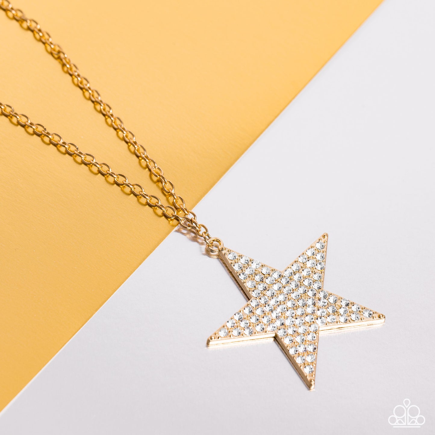 Rock Star Sparkle - Gold with White Rhinestone Pendant Star Long Necklace