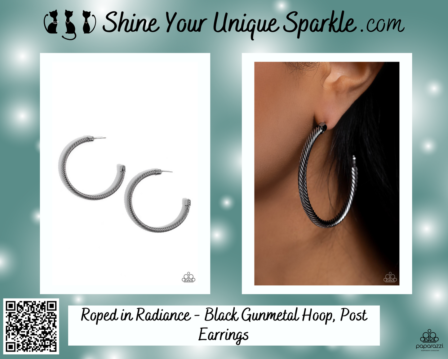 Roped in Radiance - Black Gunmetal Hoop, Post Earrings