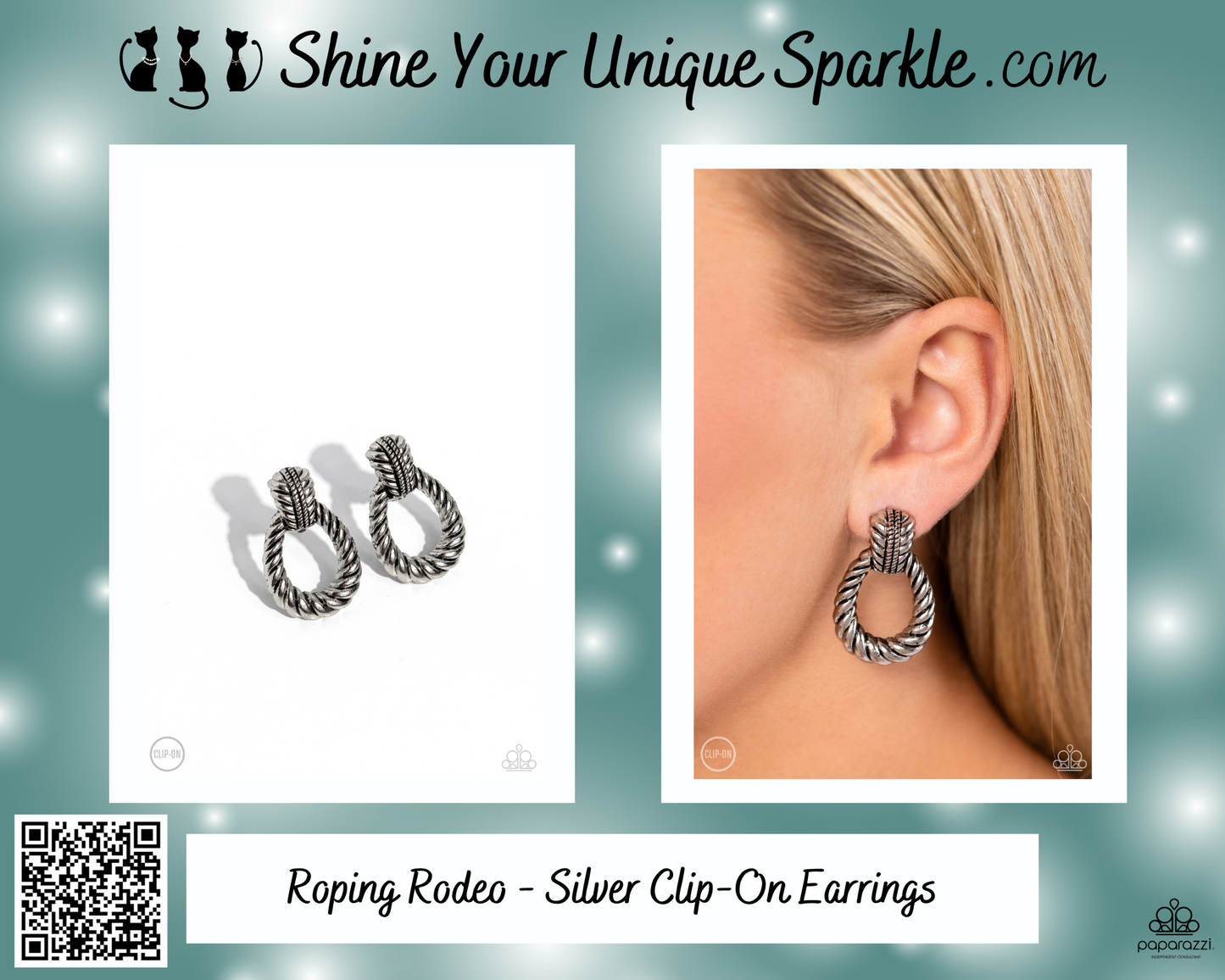 Roping Rodeo - Silver Rope Clip-On Earrings
