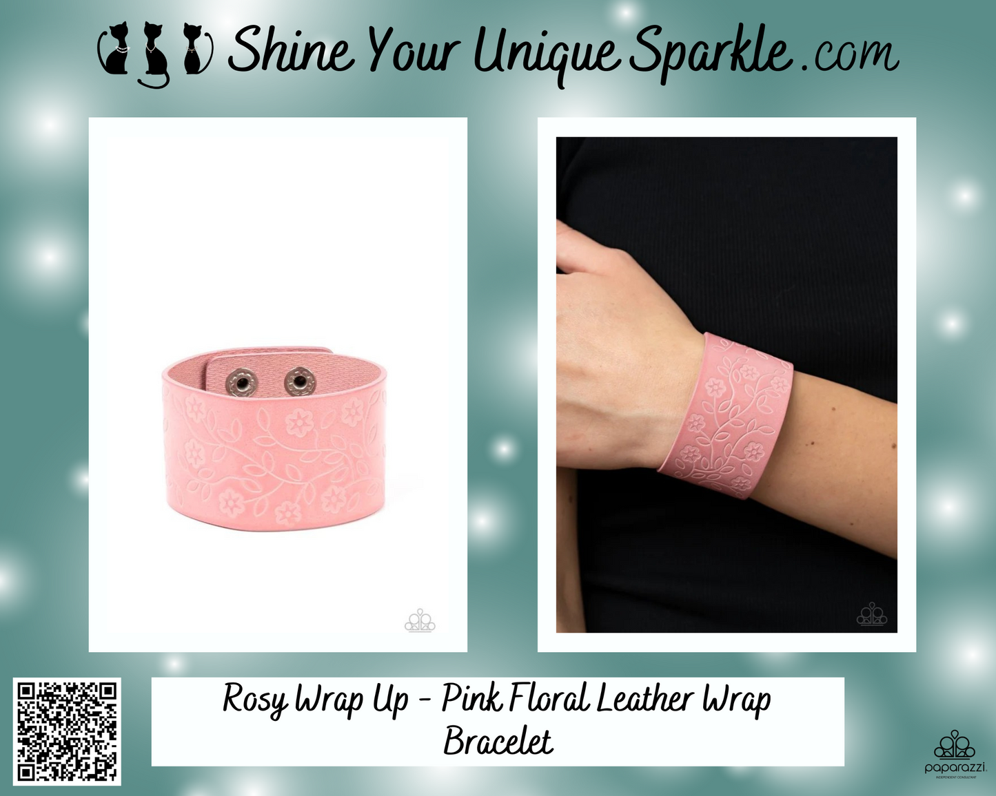 Rosy Wrap Up - Pink Floral Leather Wrap Bracelet