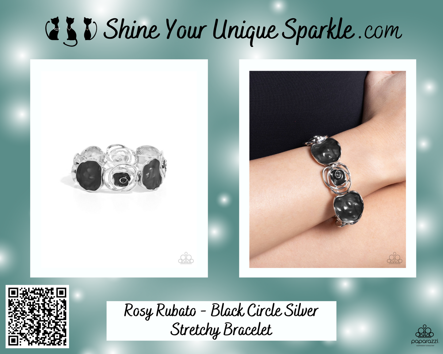 Rosy Rubato - Black Circle Silver Stretchy Bracelet