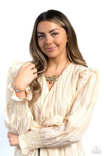 Round Royalty - Gold Iridescent Gem Short Necklace