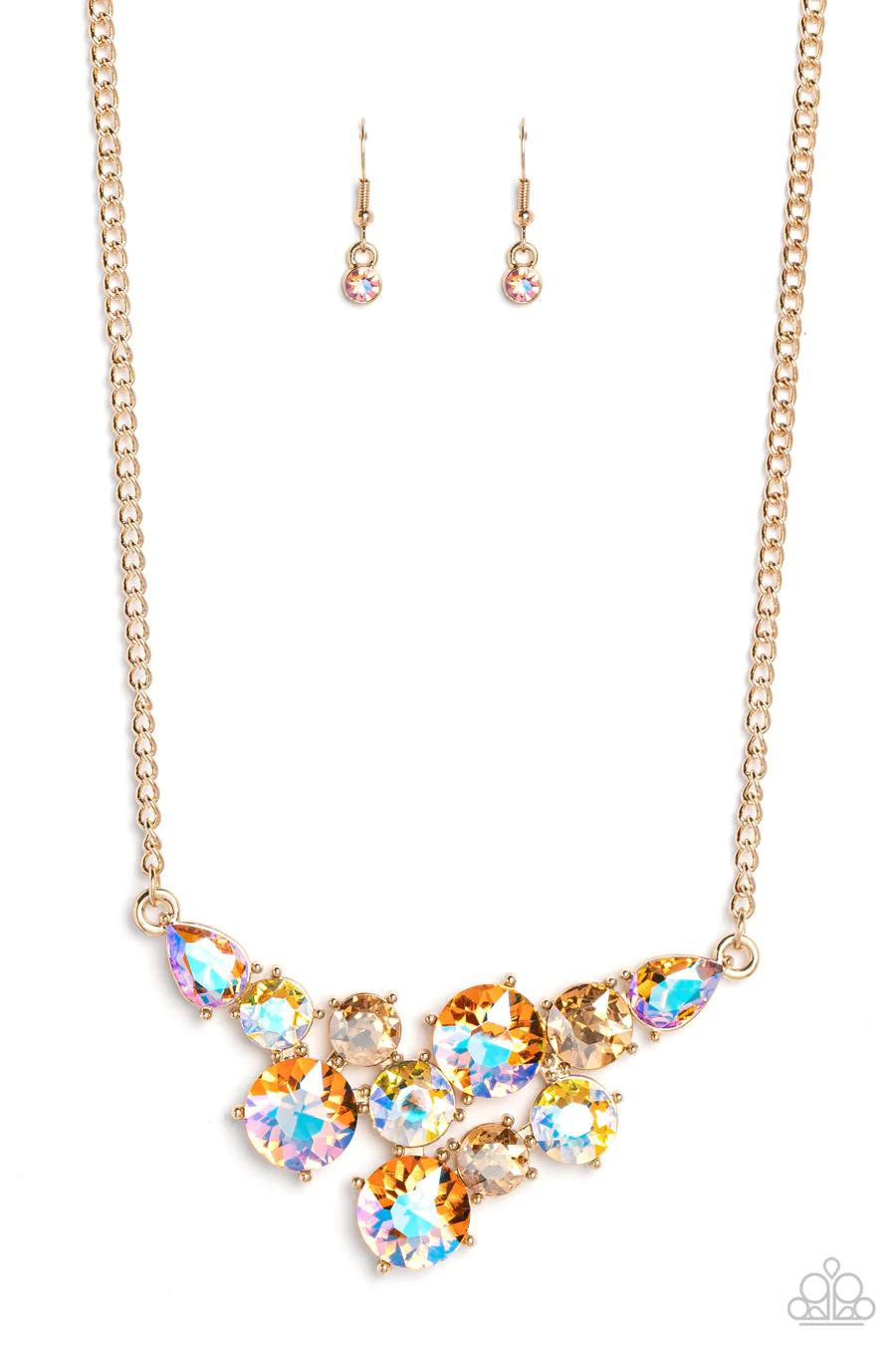 Round Royalty - Gold Iridescent Gem Short Necklace