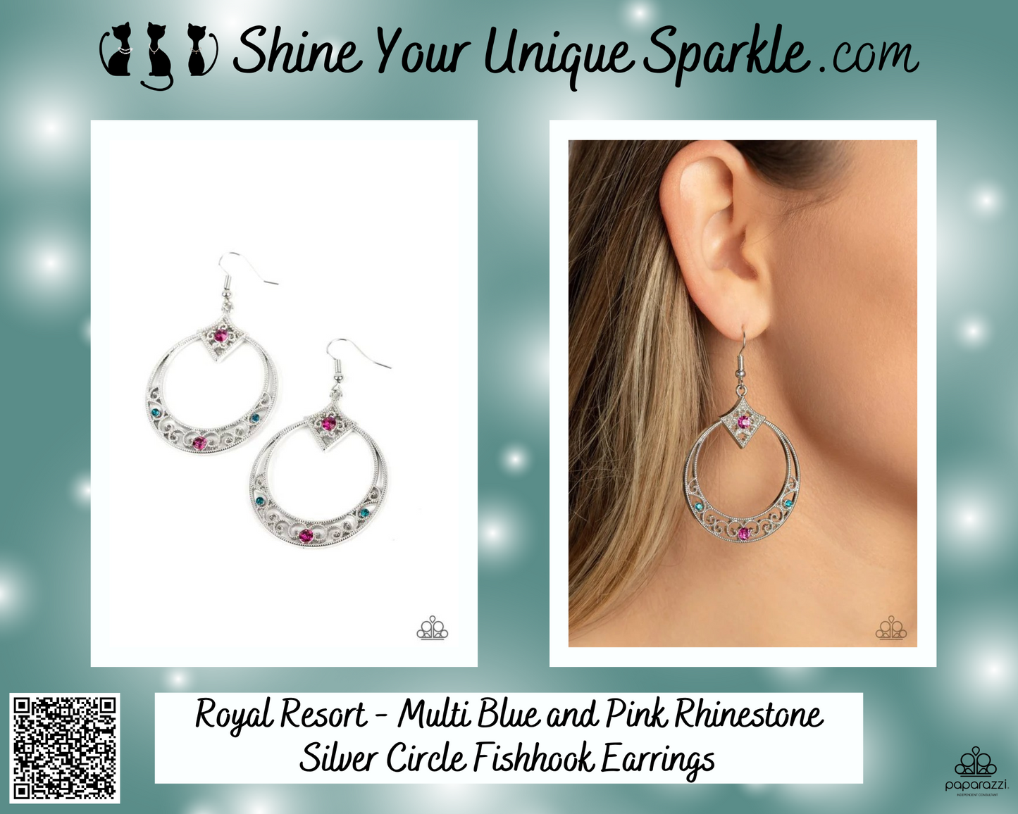 Royal Resort - Multi Blue and Pink Rhinestone Silver Circle Fishhook Earrings