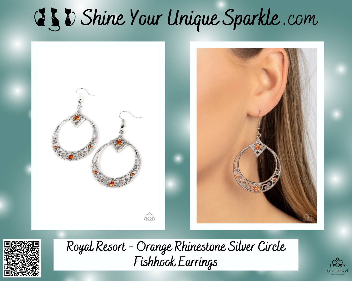 Royal Resort - Orange Rhinestone Silver Circle Fishhook Earrings