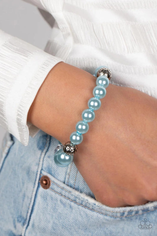 Royal Reward - Blue Pearl Clear Crystal Silver Accent Stretchy Bracelet