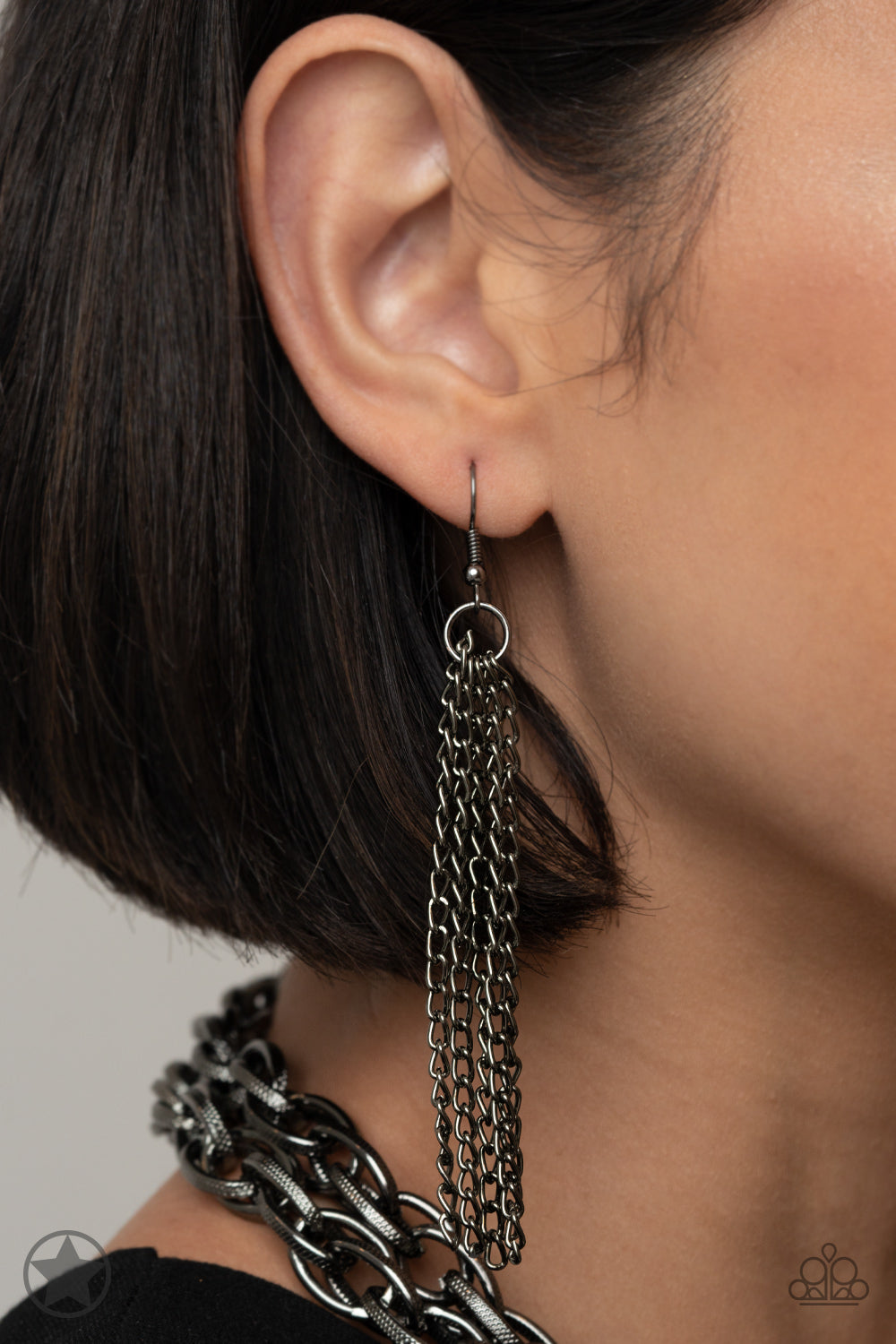 SCARFed for Attention - Black Gunmetal Chain Scarf Long Necklace - Blockbuster