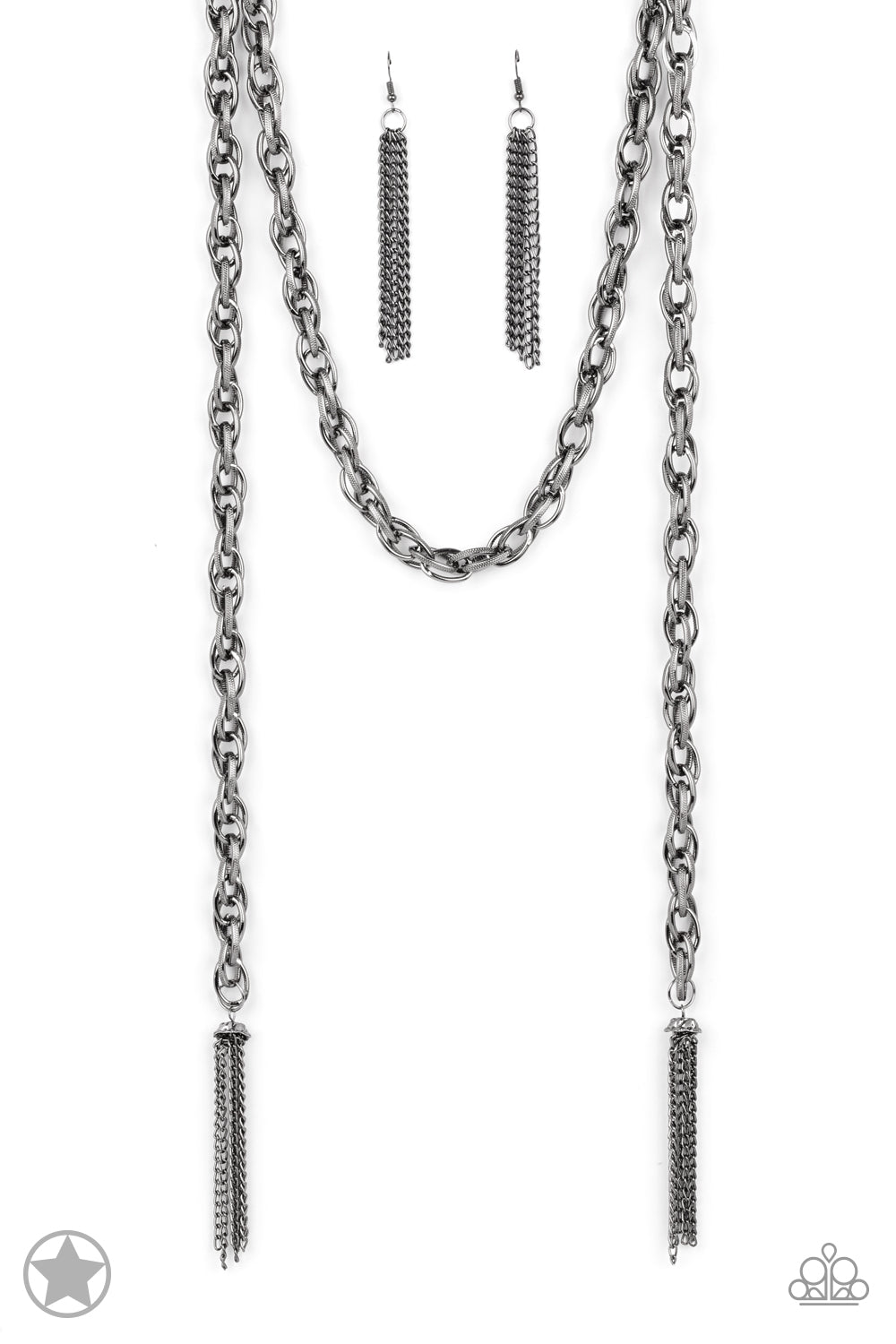 SCARFed for Attention - Black Gunmetal Chain Scarf Long Necklace - Blockbuster