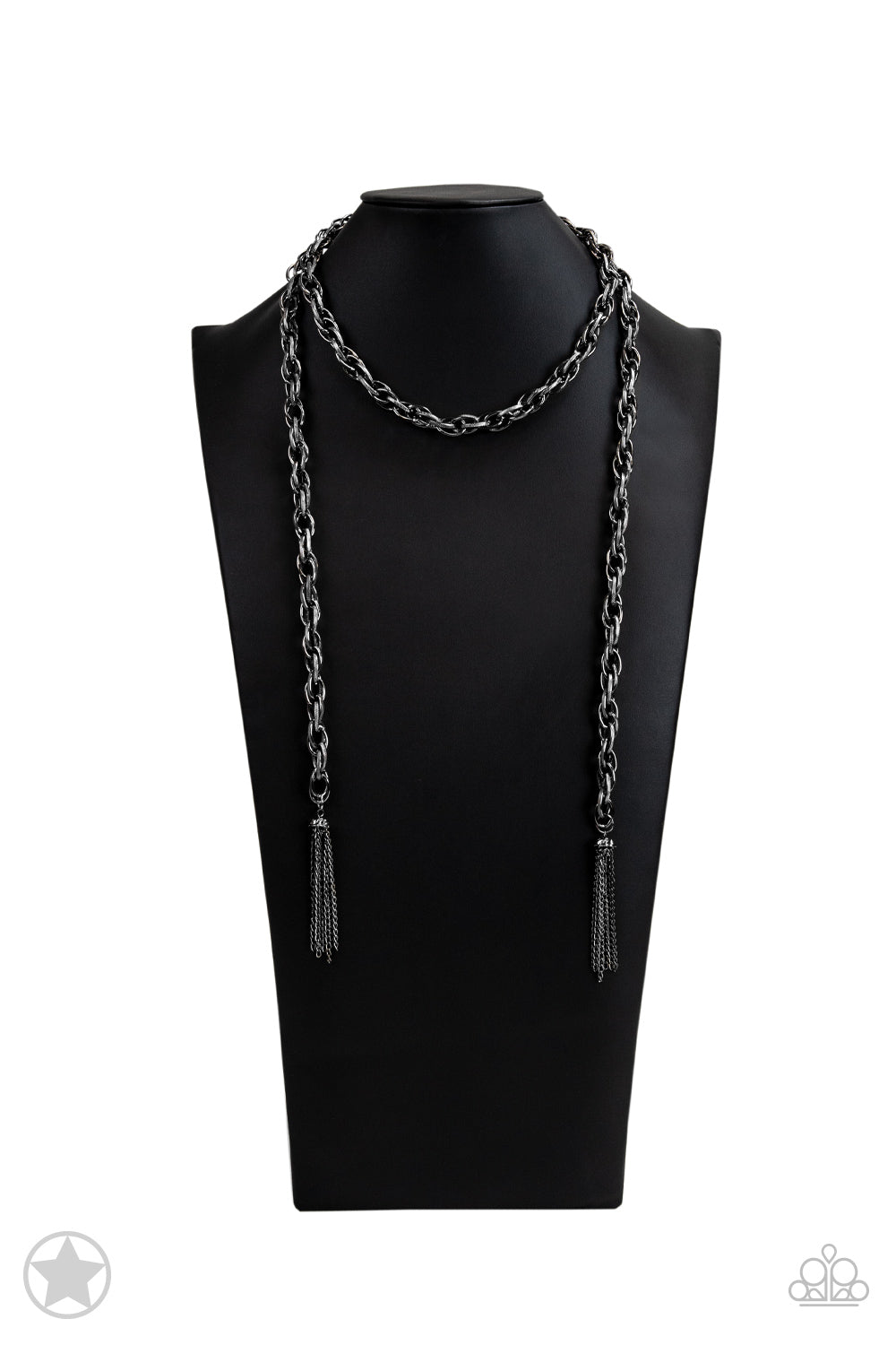 SCARFed for Attention - Black Gunmetal Chain Scarf Long Necklace - Blockbuster