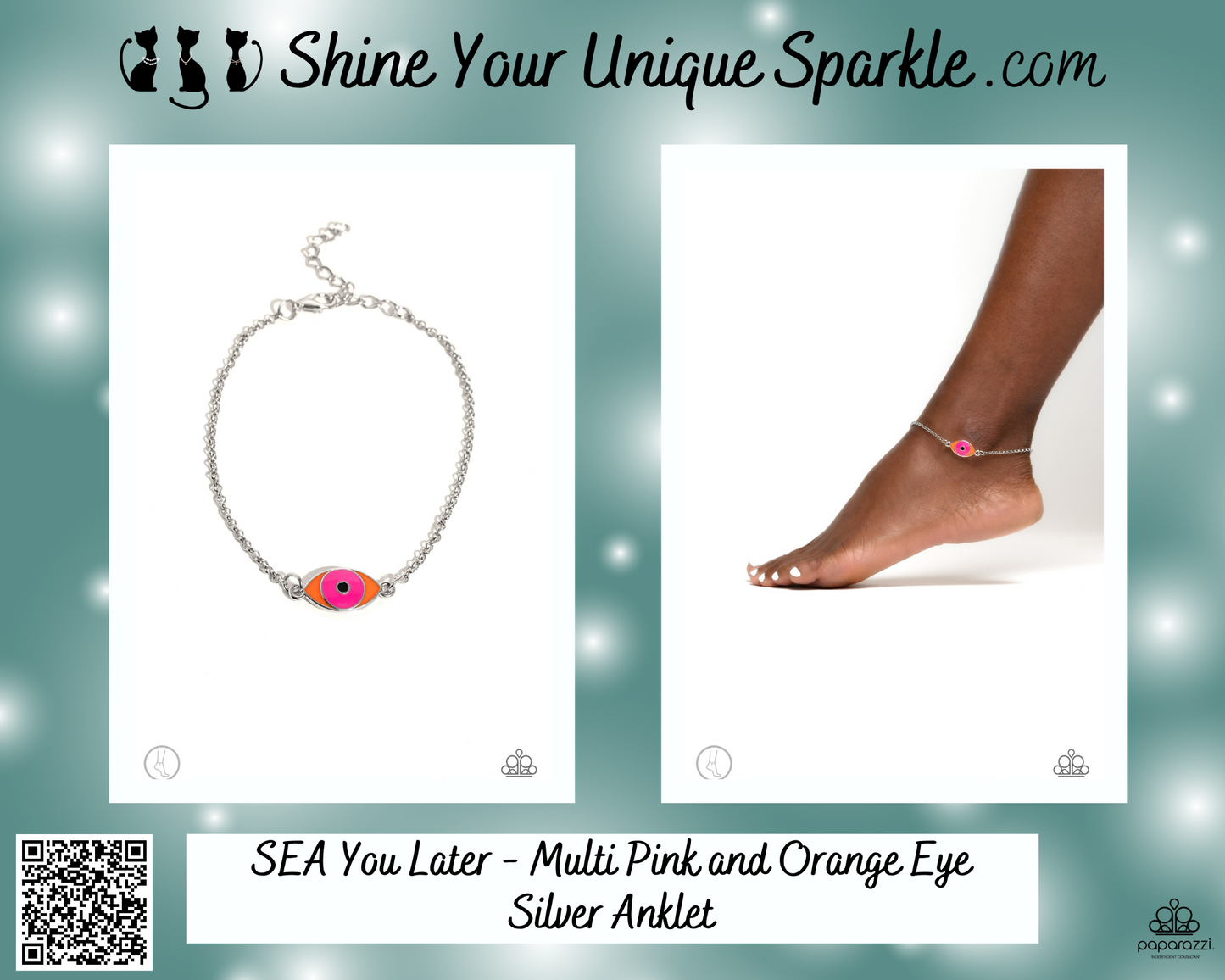 SEA You Later - Multi Pink and Orange Eye Silver Anklet