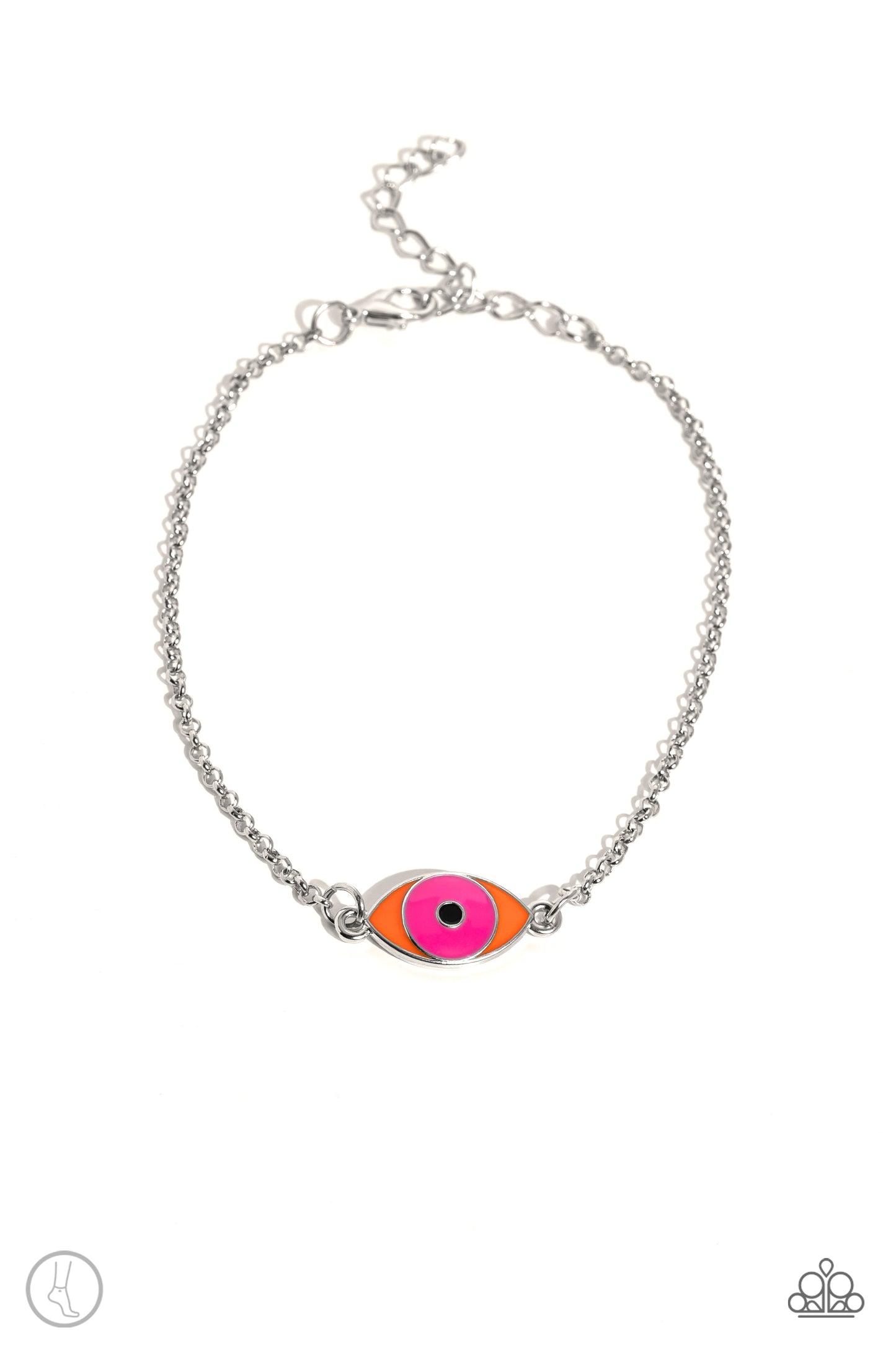 SEA You Later - Multi Pink and Orange Eye Silver Anklet