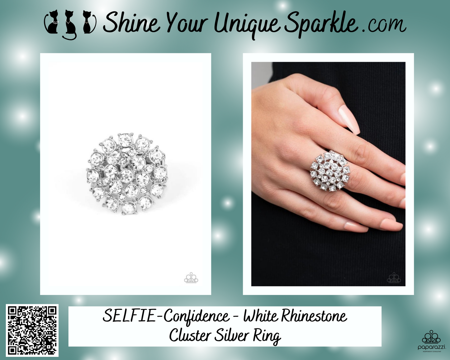 SELFIE-Confidence - White Rhinestone Cluster Silver Ring