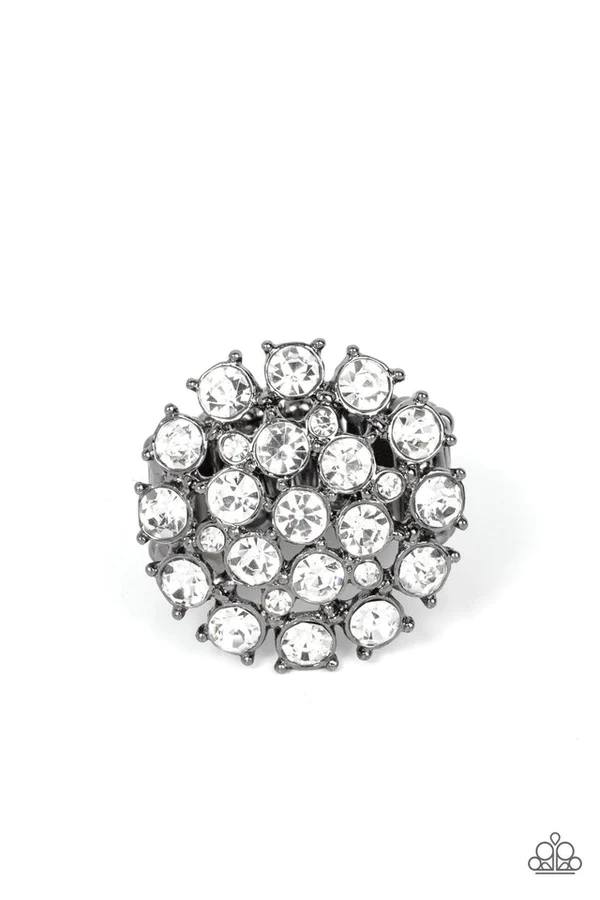 SELFIE-Confidence - Black Gun Metal White Rhinestone Ring