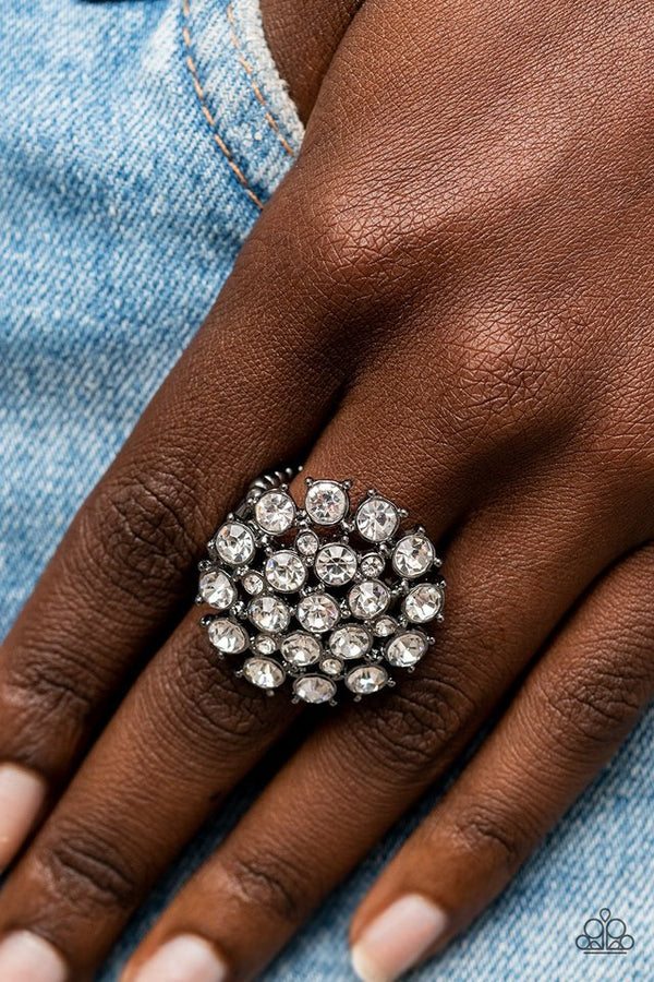 SELFIE-Confidence - Black Gun Metal White Rhinestone Ring