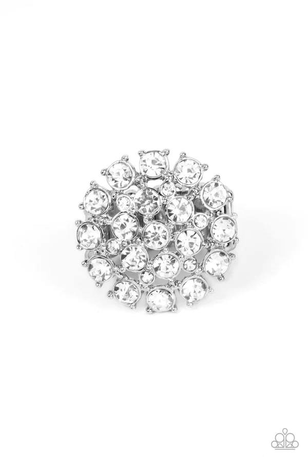 SELFIE-Confidence - White Rhinestone Cluster Silver Ring