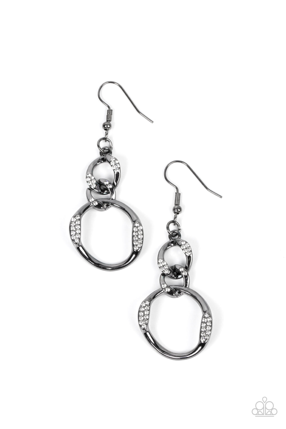 SELFIE-Made Woman - Black Gunmetal White Rhinestone Fishhook Earrings