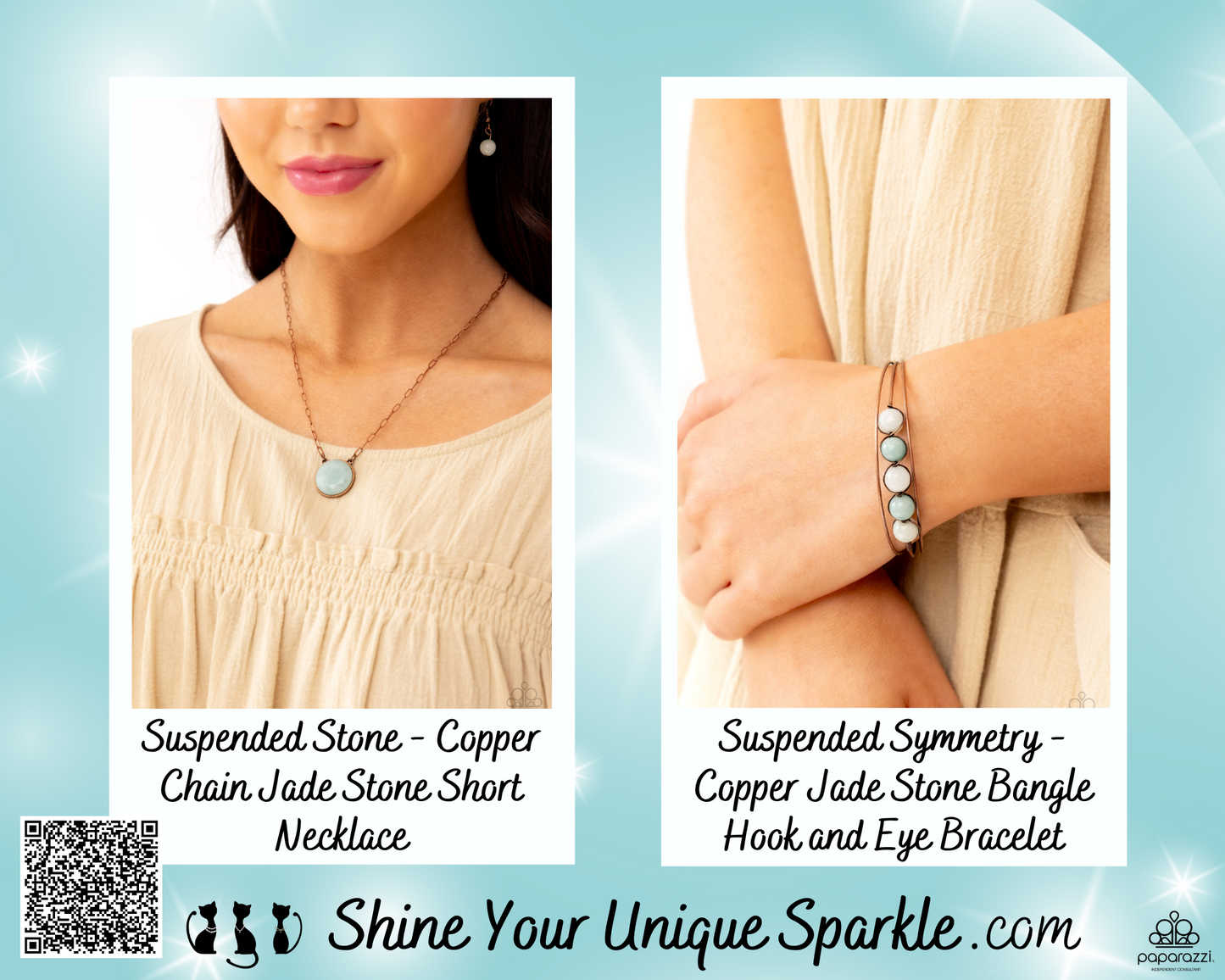 Suspended Symmetry - Copper Jade Stone Bangle Hook and Eye Bracelet
