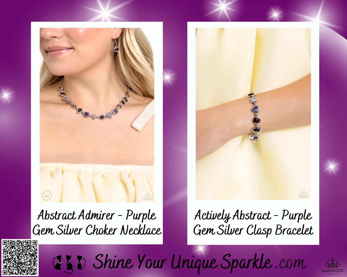 Abstract Admirer - Purple Gem Silver Choker Necklace