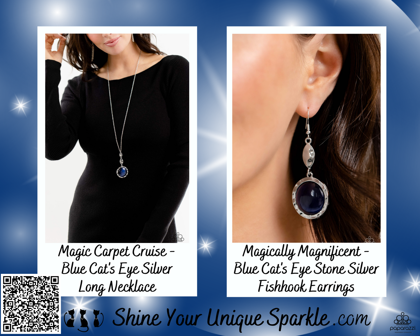 Magically Magnificent - Blue Cat's Eye Stone Silver Fishhook Earrings