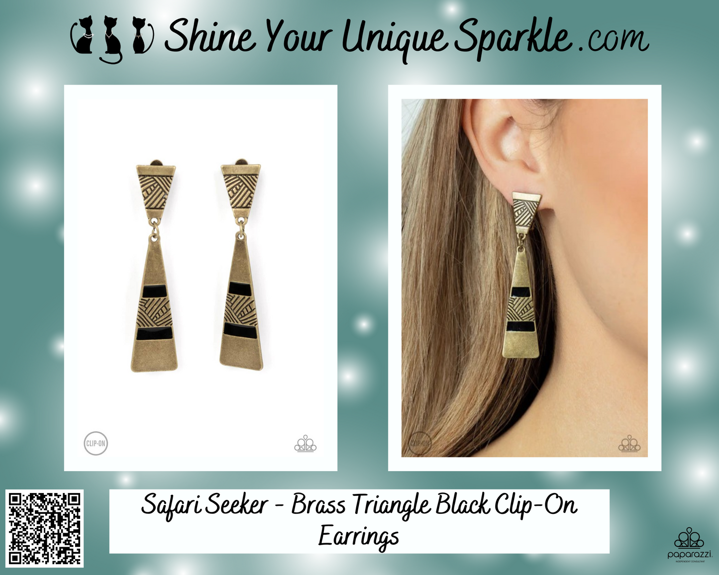 Safari Seeker - Brass Triangle Black Clip-On Earrings