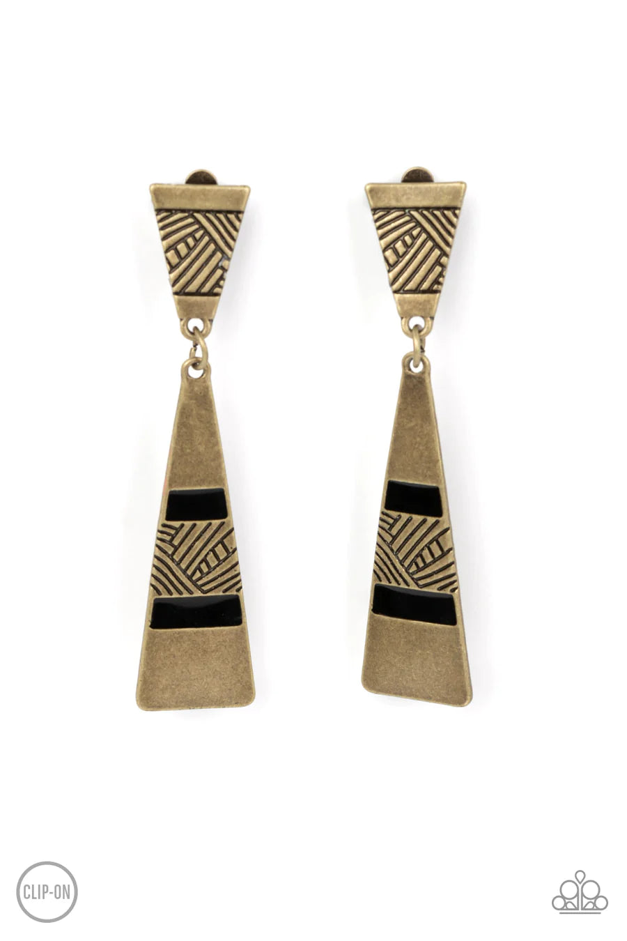 Safari Seeker - Brass Triangle Black Clip-On Earrings
