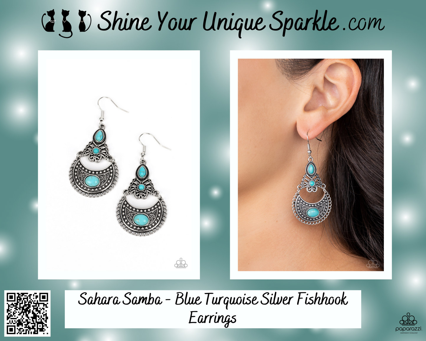 Sahara Samba - Blue Turquoise Silver Fishhook Earrings