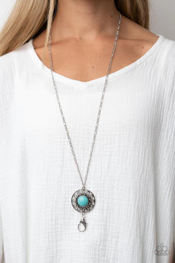 Sahara Suburb - Blue Turquoise Silver Lanyard Long Necklace