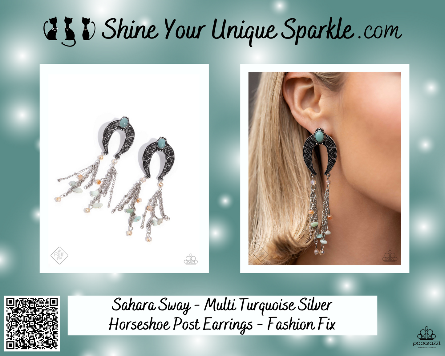 Sahara Sway - Multi Turquoise Silver Horseshoe Post Earrings - Fashion Fix
