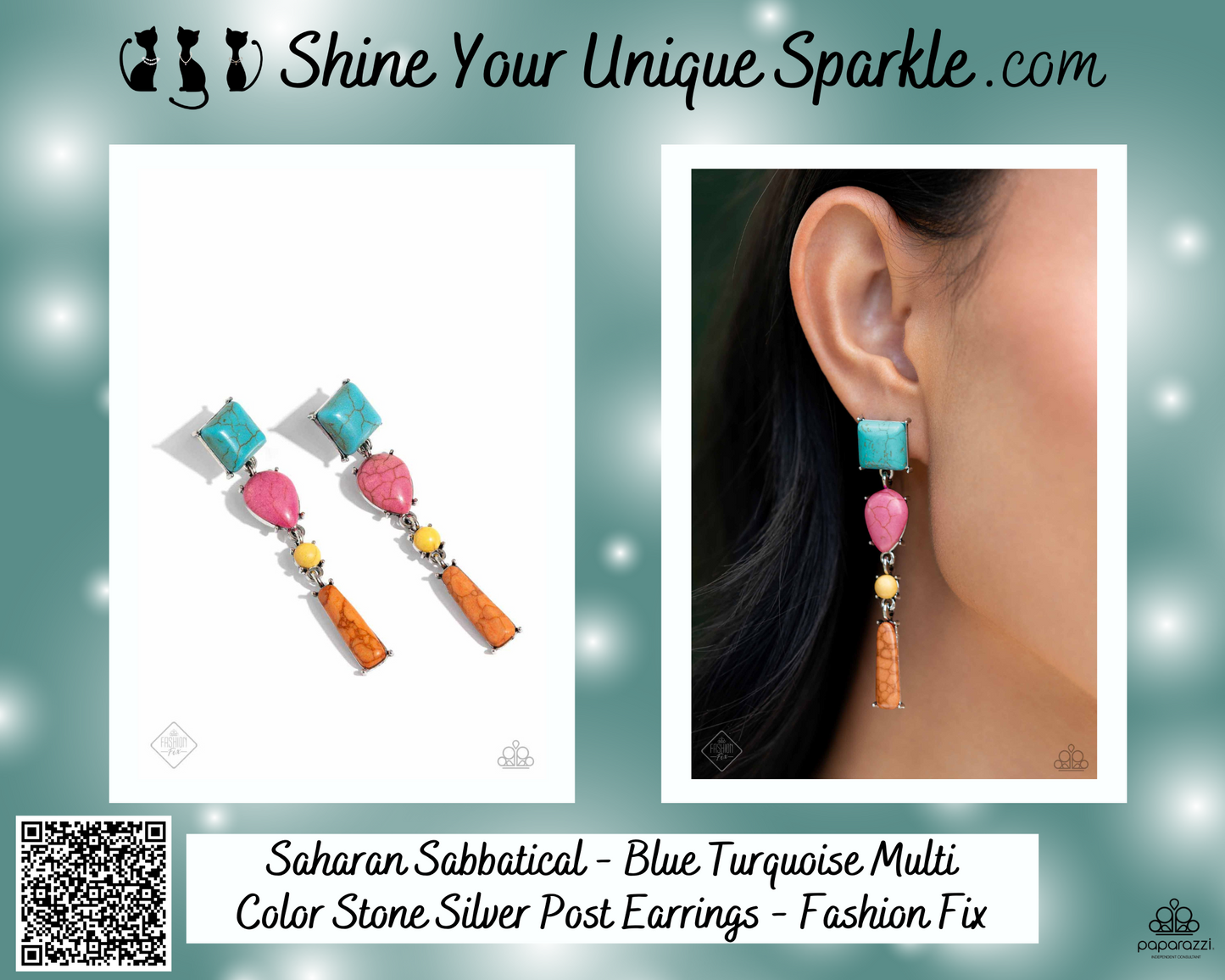 Saharan Sabbatical - Blue Turquoise Multi Color Stone Silver Post Earrings - Fashion Fix