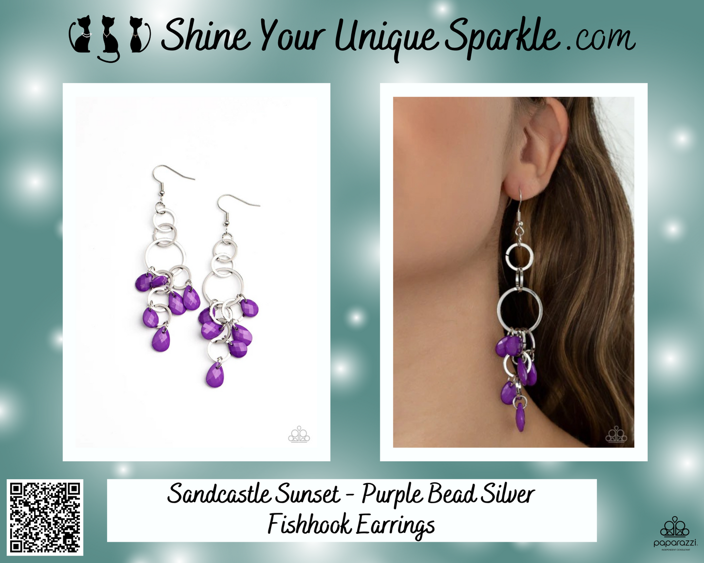 Sandcastle Sunset - Purple Bead Silver Fishhook Earrings