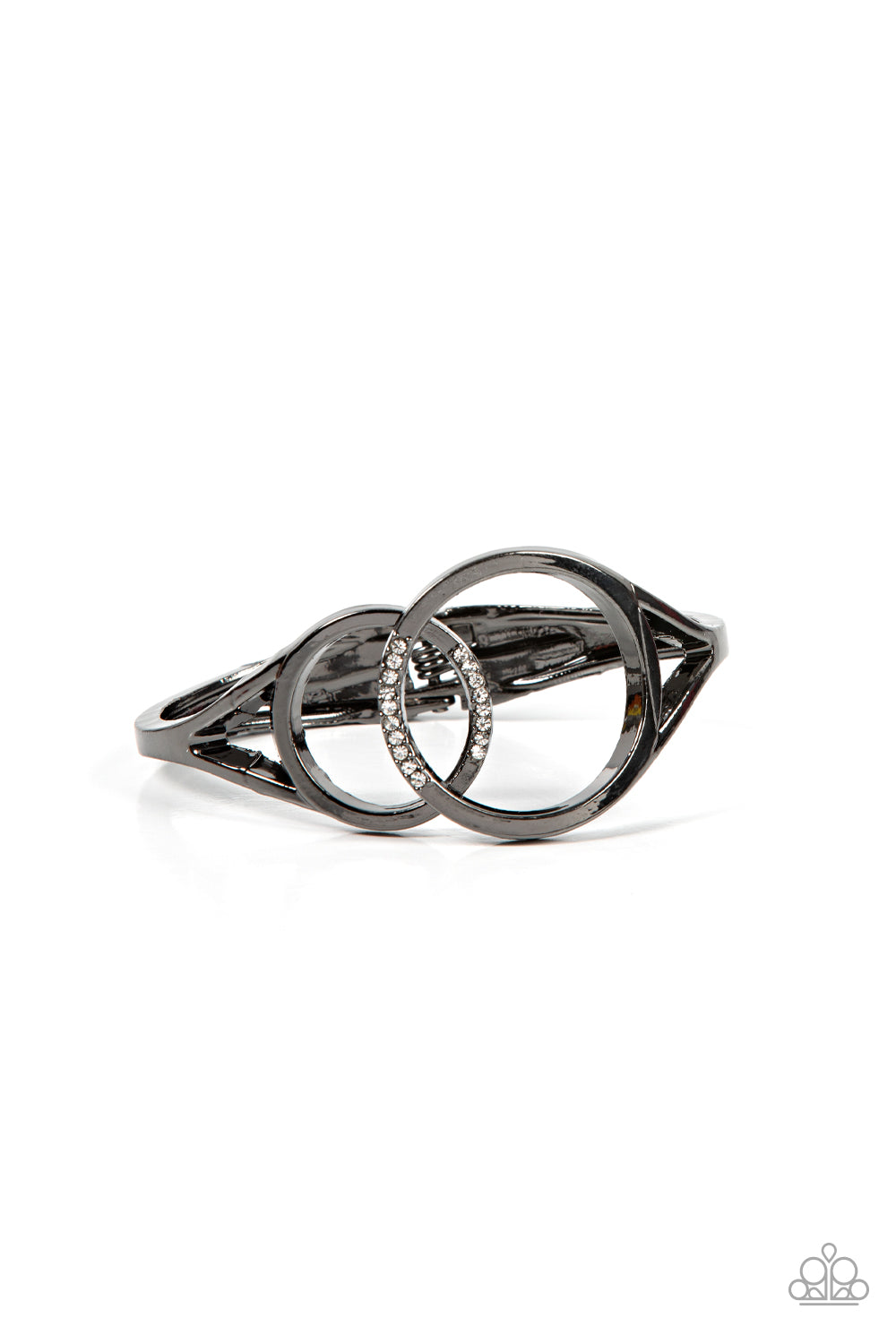 Scope of Expertise - Black Gunmetal White Rhinestone Hinged Bracelet