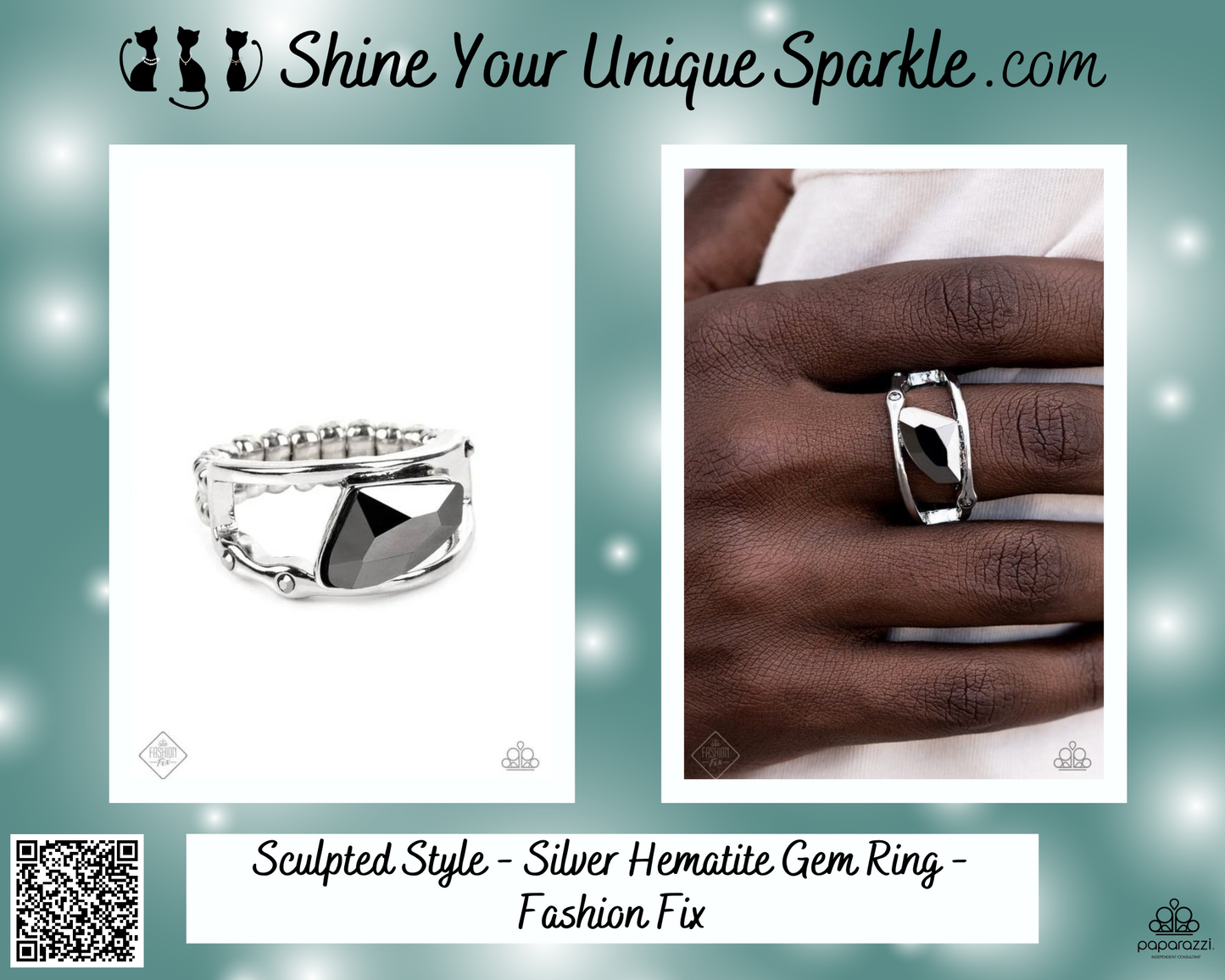 Sculpted Style - Silver Hematite Gem Ring - Fashion Fix