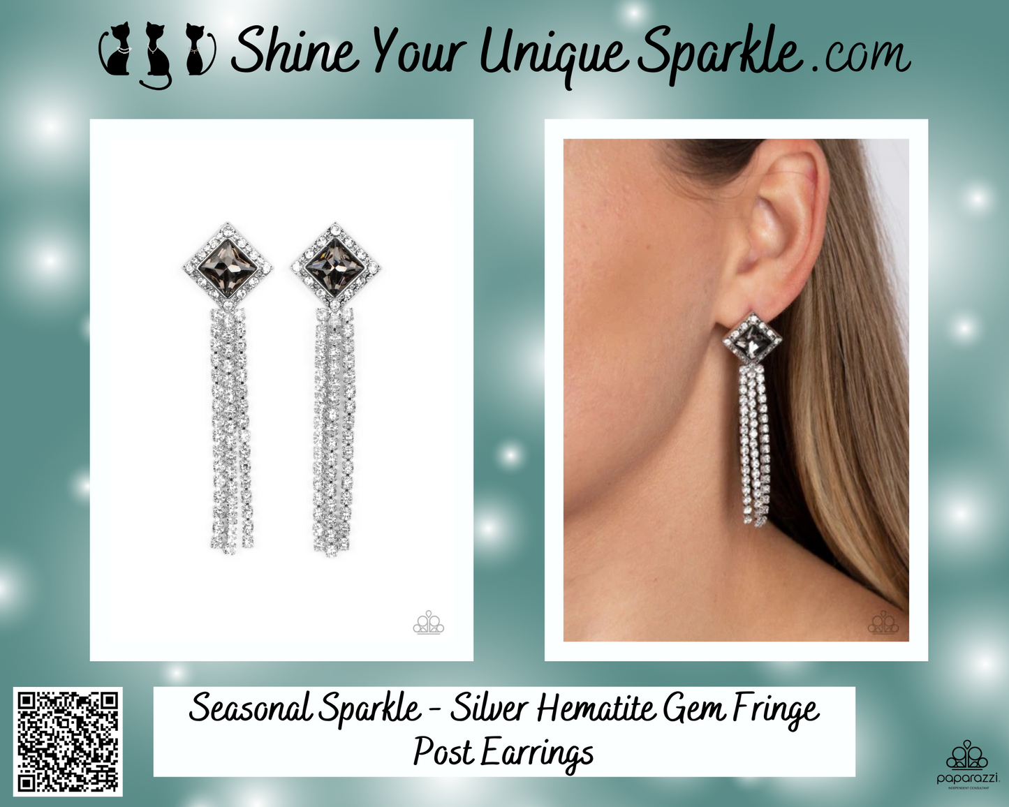 Seasonal Sparkle - Silver Hematite Gem Fringe Post Earrings