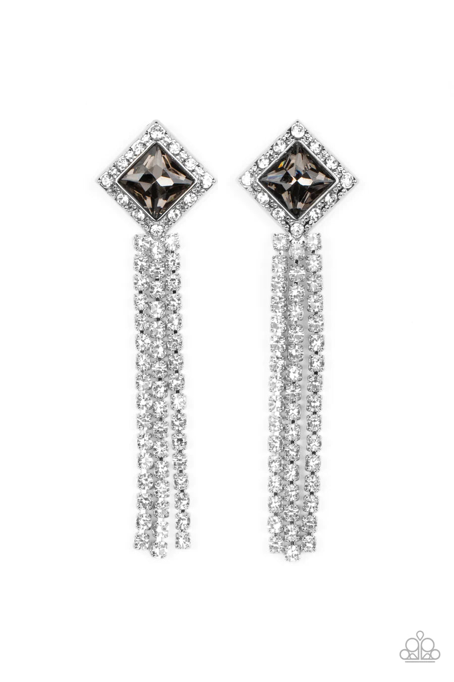 Seasonal Sparkle - Silver Hematite Gem Fringe Post Earrings