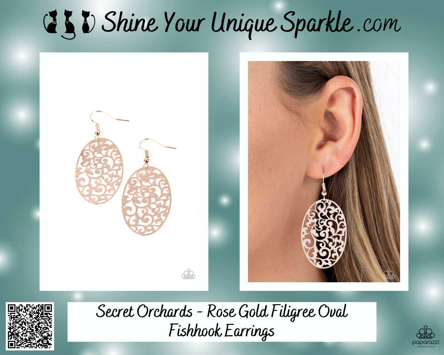 Secret Orchards - Rose Gold Filigree Oval Fishhook Earrings