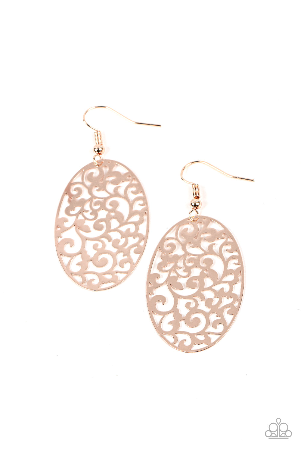 Secret Orchards - Rose Gold Filigree Oval Fishhook Earrings