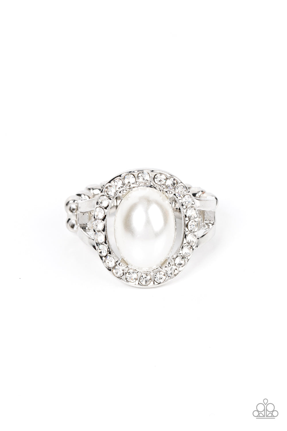 Seize the Shimmer - White Pearl White Rhinestones Silver Ring