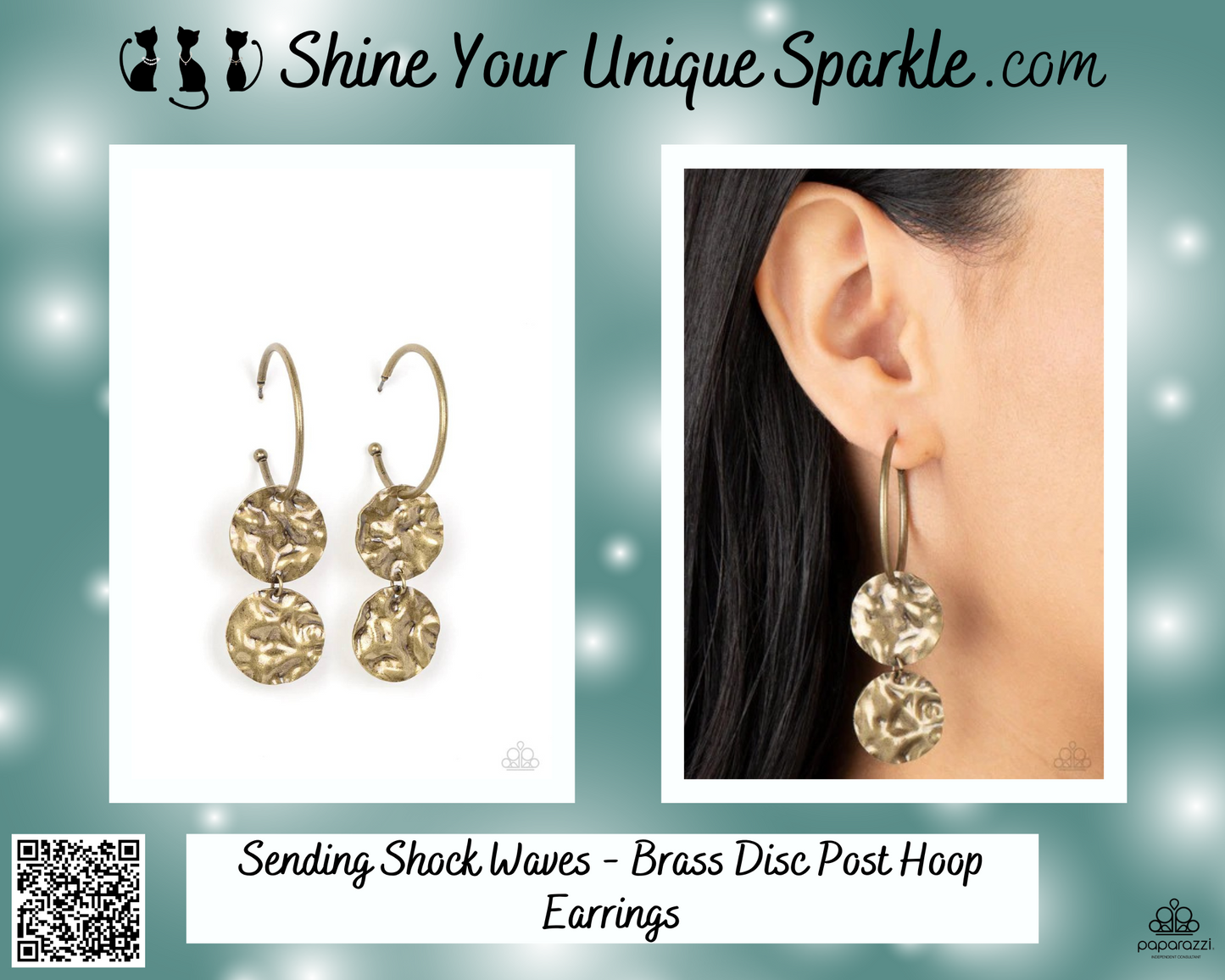 Sending Shock Waves - Brass Disc Post Hoop Earrings