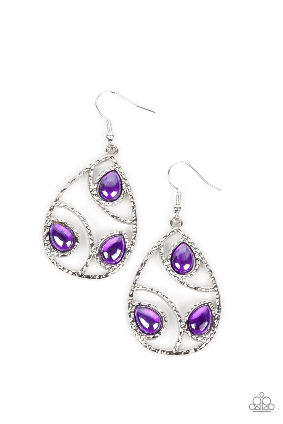 Send the BRIGHT Message - Purple Bead Silver Teardrop Earrings