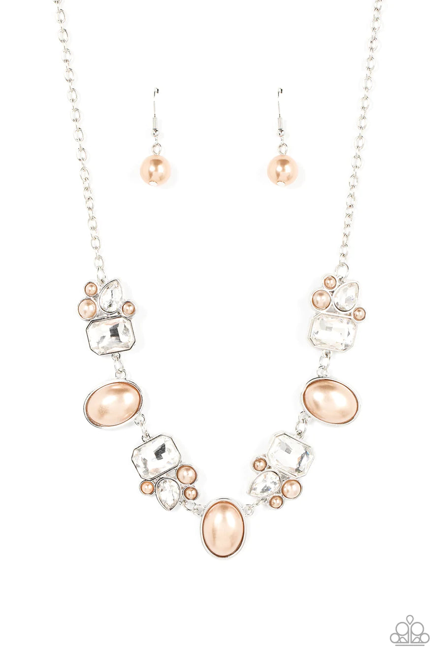 Sensational Showstopper - Brown Pearl White Gem Silver Short Necklace