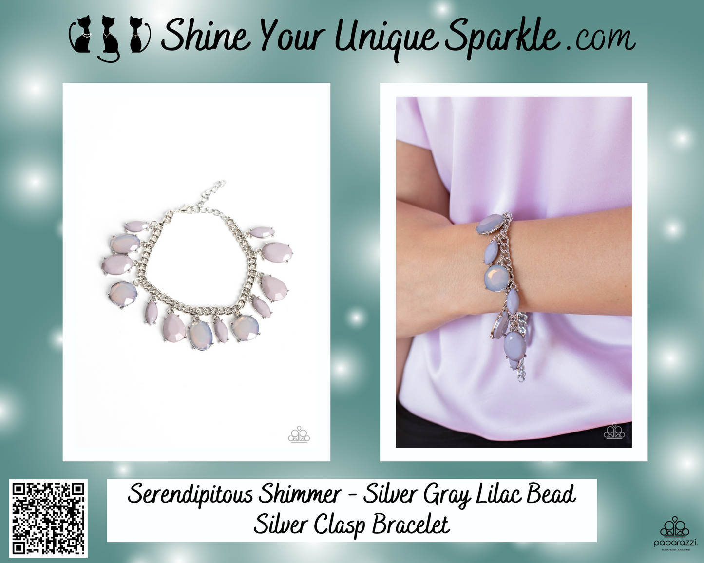 Serendipitous Shimmer - Silver Gray Lilac Bead Silver Clasp Bracelet