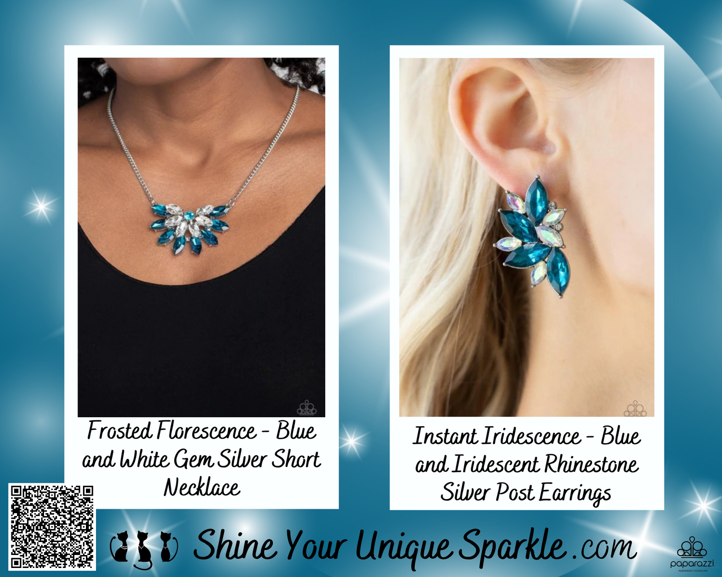 Instant Iridescence - Blue and Iridescent Rhinestone Silver Post Earrings