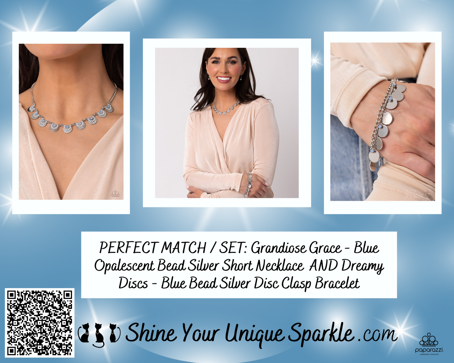 Grandiose Grace - Blue Opalescent Bead Silver Short Necklace