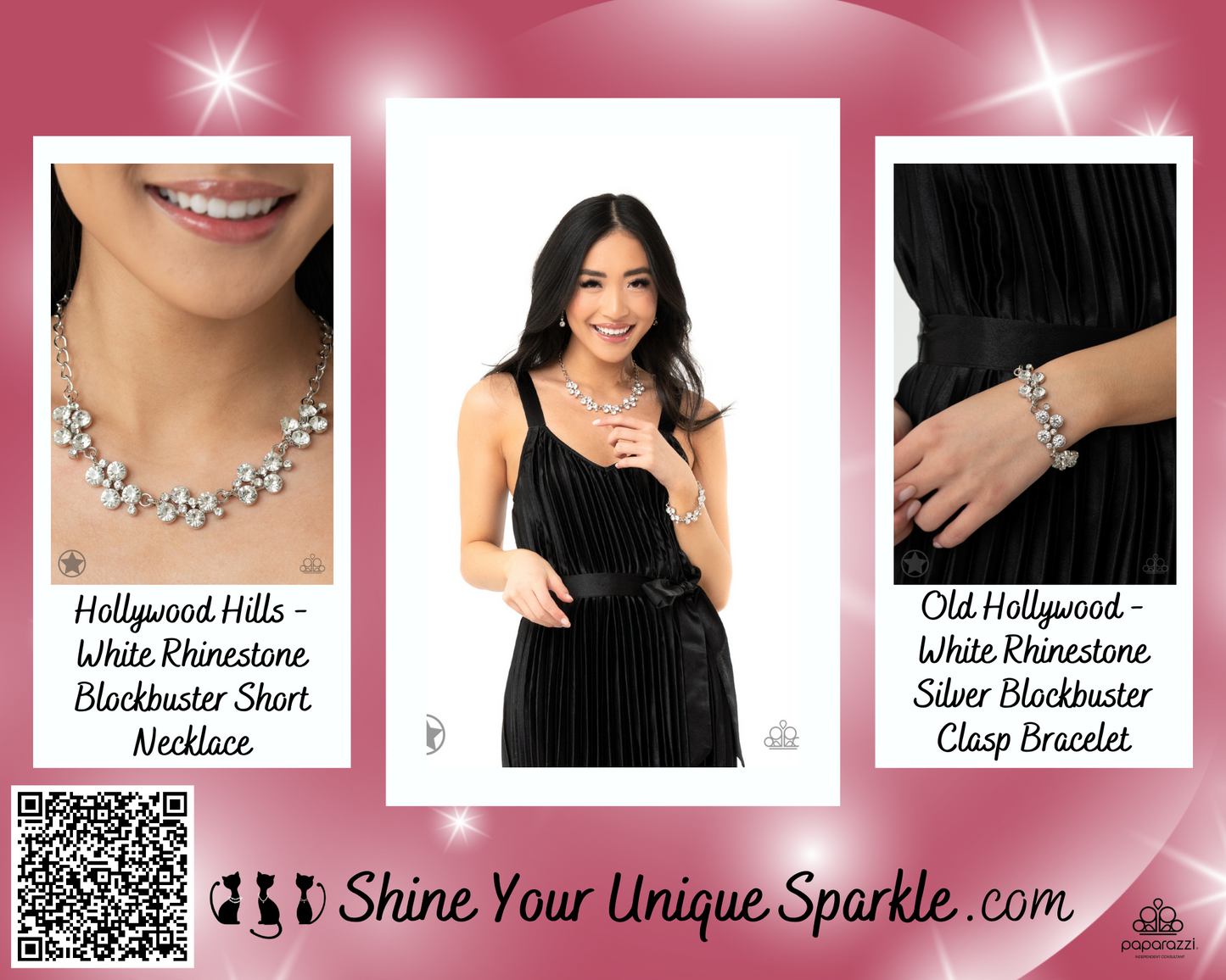 Hollywood Hills - White Rhinestone Blockbuster Short Necklace - Blockbuster